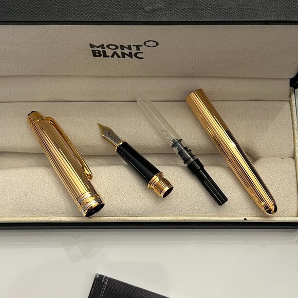 Mont Blanc Sterling Silver w/24K Gold Plate Fountain Pen + Ink Bottle! - Picture 10 of 16